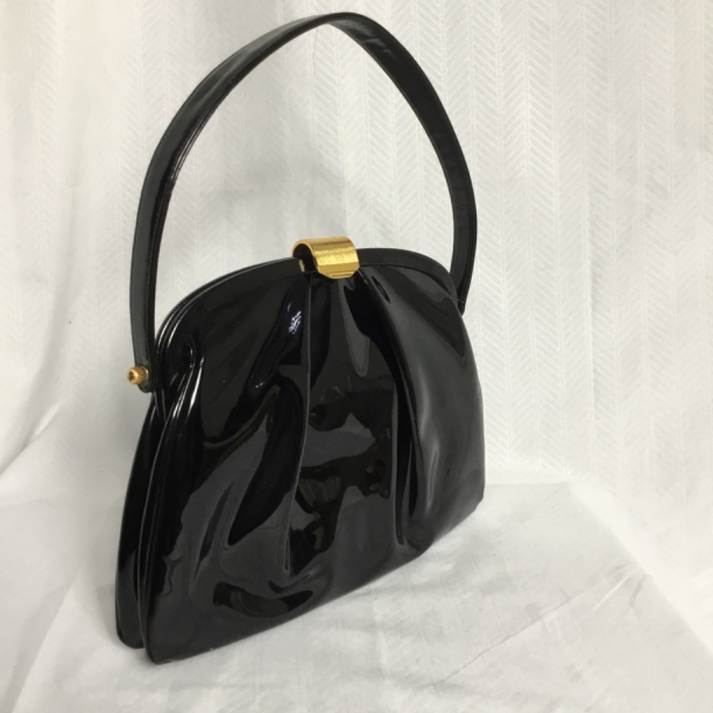 Genuine Patent Leather Vintage Handbag Black Prestige Vintage 1950s 1960s - Picture 2 of 10